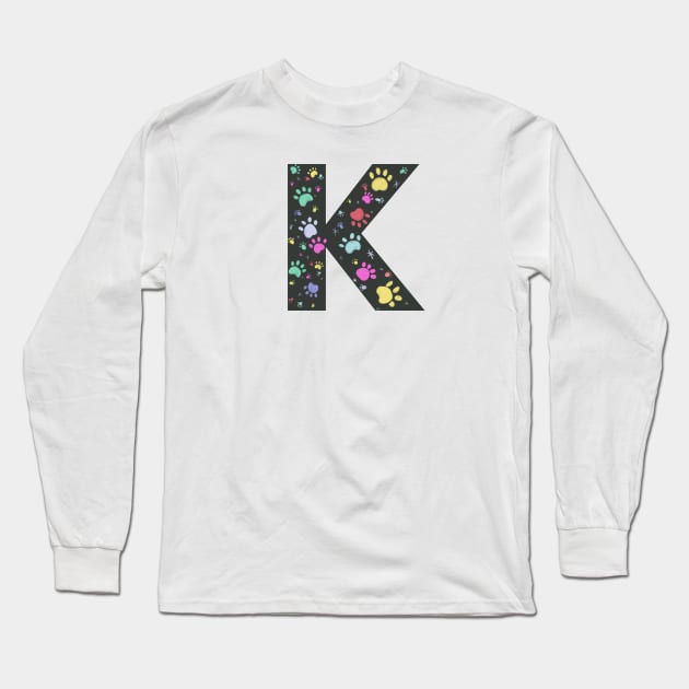 K letter with colorful paw print Long Sleeve T-Shirt by GULSENGUNEL